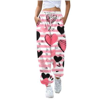 Baggy Sweatpants Women Streetwear Valentine's Day Hearts print Fashion