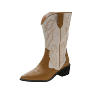 Thumbnail for 2023 Natural Embroidered Women Boots Leather Handmade Pointed Toe