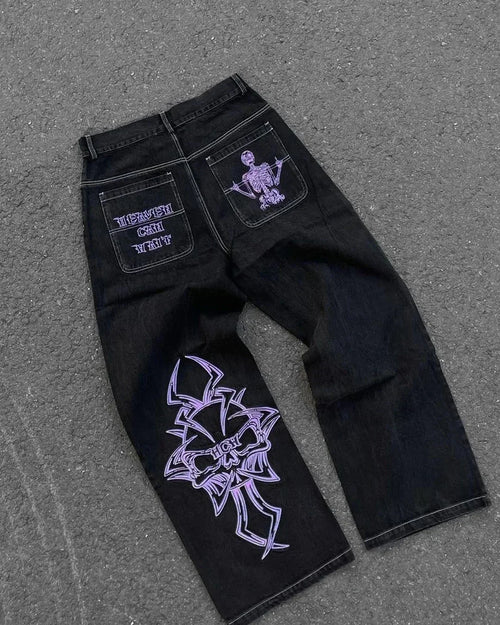 American retro jeans with embroidery decoration for men and women