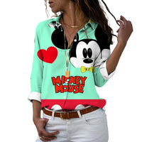 Thumbnail for New 2024 Disney Harajuku Slim Fit 3D Print Women's Button Up Long