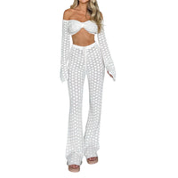 Thumbnail for Wsevypo Hollow Out Crochet Knit Pants Sets Women Casual Two-Piece