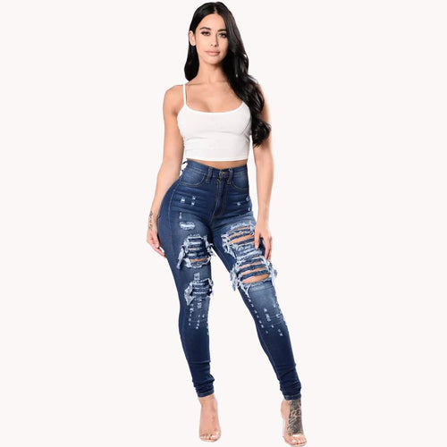 New Designer Denim Women 2022 High Waist Ripped Jeans for Women Skinny