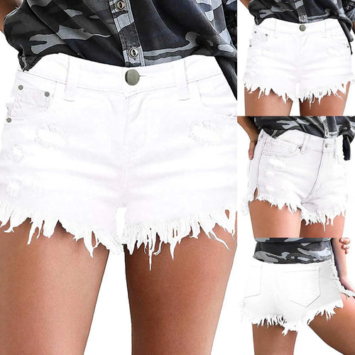 Women's High Waisted Denim Shorts Summer Pocket Ripped Hem Frayed