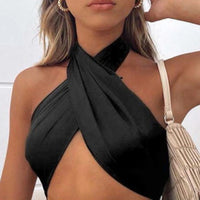 Thumbnail for Sexy Tank Top Cross Wrap Off The Shoulder Halter Crop Tops Women