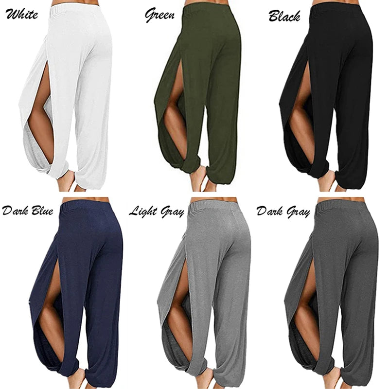 Women Fashion Yoga Pants High Waisted Slit Wide Leg Haren Pants Gym