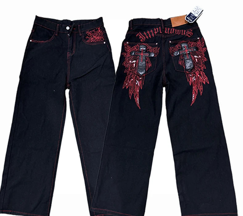 American retro jeans with embroidery decoration for men and women