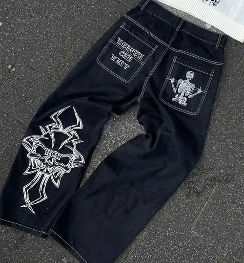 American retro jeans with embroidery decoration for men and women