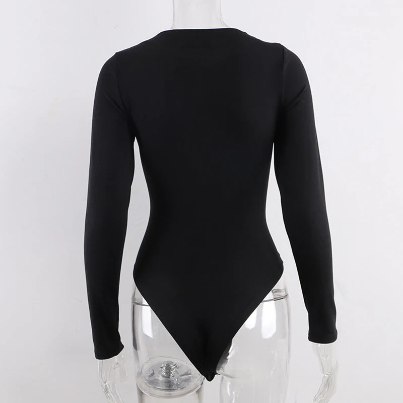 Women cotton Bodysuits Long Sleeve Black Bodysuit O Neck Spring Winter