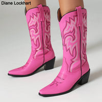 Thumbnail for Pink Cowboy Cowgirl Woman Boots for Women 2023 Retro Western