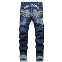 Thumbnail for New Slim-Fit Fashion Embroidered Applique Men's Jeans Mid-Waist