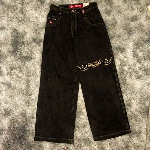 2024 High Street Embroidered New Skull Jeans Y2K Washed Gothic High