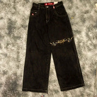 Thumbnail for 2024 High Street Embroidered New Skull Jeans Y2K Washed Gothic High