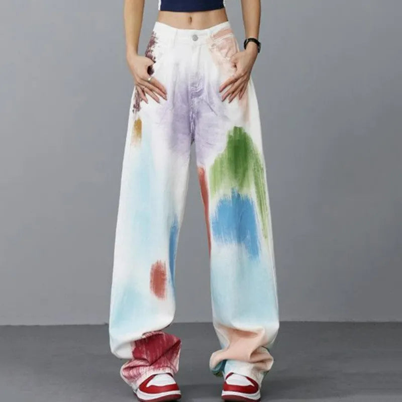 Hip Hop Y2k Women Playful Graffiti Jeans Spring Summer New Contrast