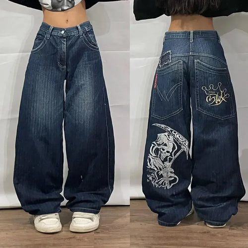 Anime goddess Harajuku jeans 2024 new men's and women's print retro