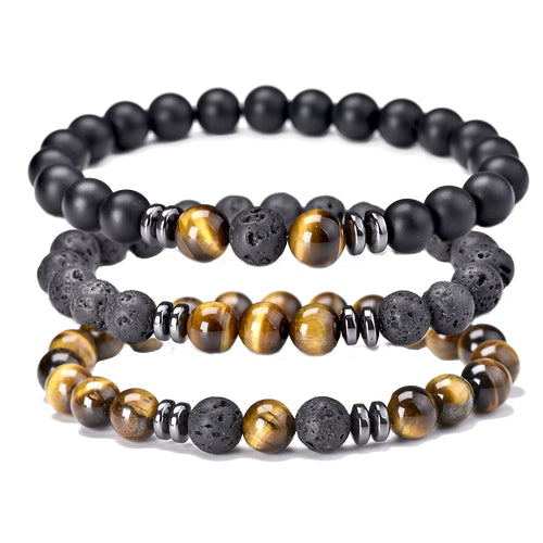 8mm 3 pcs/Set Natural Stone Beads Bracelet For Men Tiger Eys Black