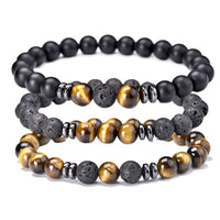 Thumbnail for 8mm 3 pcs/Set Natural Stone Beads Bracelet For Men Tiger Eys Black