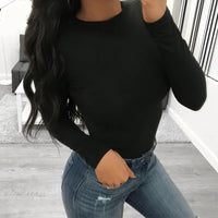 Thumbnail for Women cotton Bodysuits Long Sleeve Black Bodysuit O Neck Spring Winter