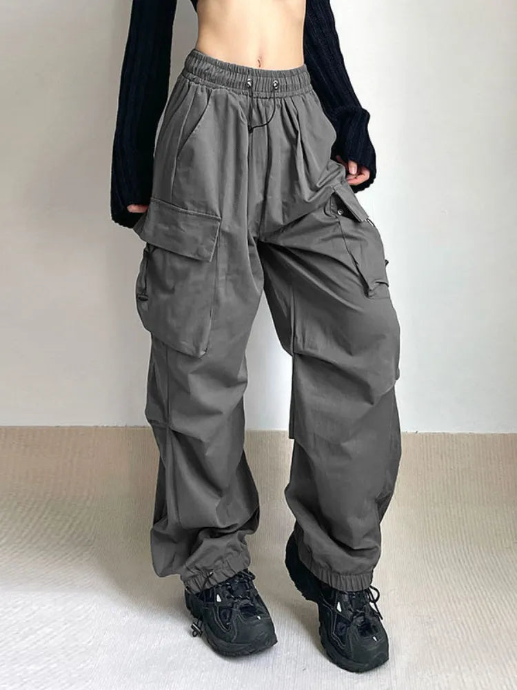 HOUZHOU Harajuku Oversized Cargo Parachute Pants Women Streetwear