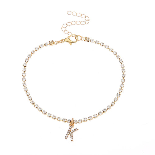 Crystal Zircon Initial Letter Ankle Bracelet Alphabet Anklets for