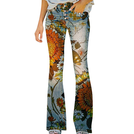 Women's Floral Printed Y2K Vintage Jeans Denim Pants Trousers