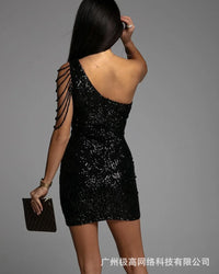 Thumbnail for One Shoulder Cutout Allover Sequin Party Dress Women Sleeveless High