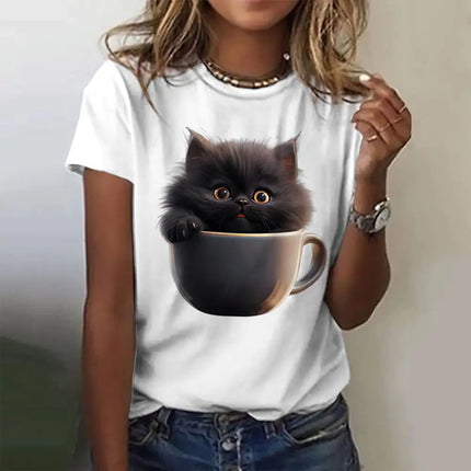 Summer Women's T Shirt Cat Print Casual Short Sleeve 3d T Shirts