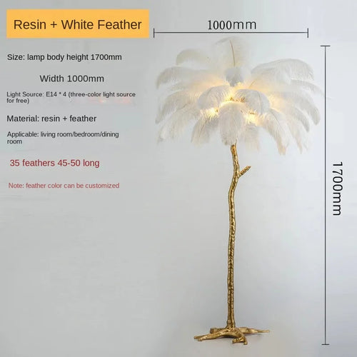 Nordic Ostrich Feather Led Floor Lamp Resin Copper Living Room Home