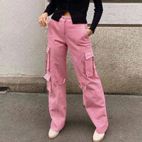 Thumbnail for 2024 Vintage Pink Cargo Pants Women Y2K Cargo Trousers Female