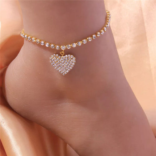 Huitan Rhinestone Chain Women's Anklets Silver Color/Gold Color Luxury