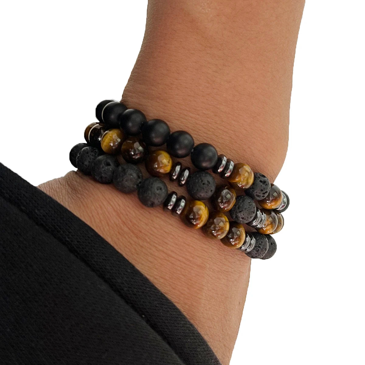 8mm 3 pcs/Set Natural Stone Beads Bracelet For Men Tiger Eys Black