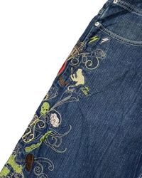 Thumbnail for Design Sense Niche Dragon Printed Denim Jeans Wide Leg Jeans for Women