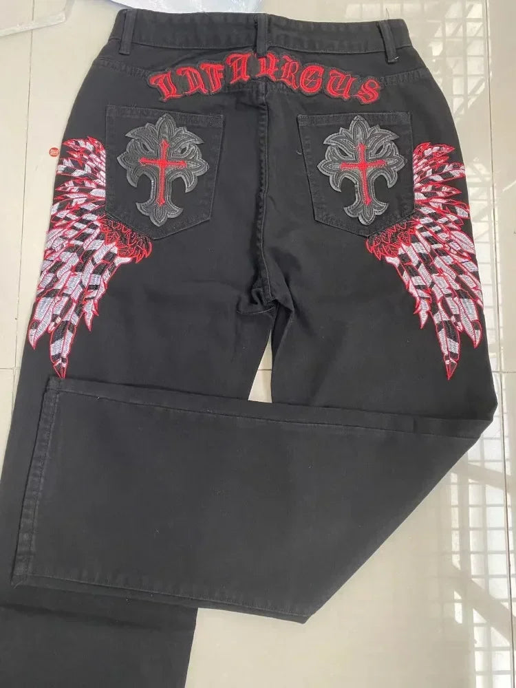 American retro jeans with embroidery decoration for men and women