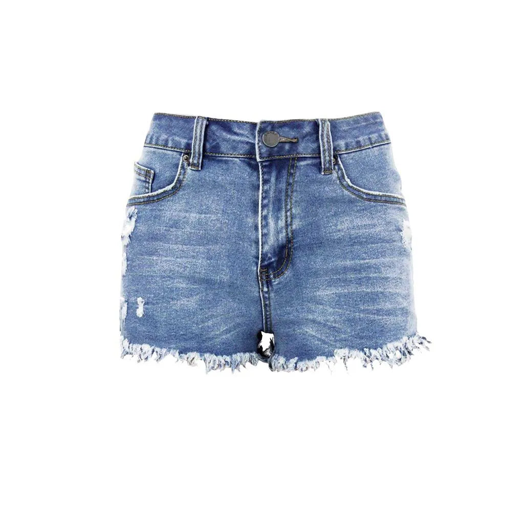 Women's High Waisted Denim Shorts Summer Pocket Ripped Hem Frayed