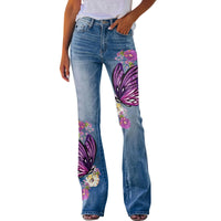 Thumbnail for New Floral Printed Loose Flared Pants for Women Jeans Stretch Harajuku