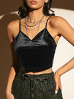 Sexy Butterfly Embroidery Mesh Velvet Cami Top Women Club Solid V-neck