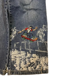 Thumbnail for Streetwear  Jeans Hip Hop Skateboard Graphic Embroidered Retro Blue