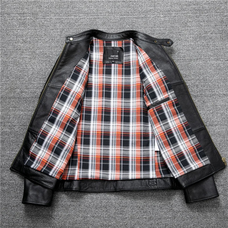 Spring and Autumn Natural Cowhide Motorcycle Jackets Men Genuine