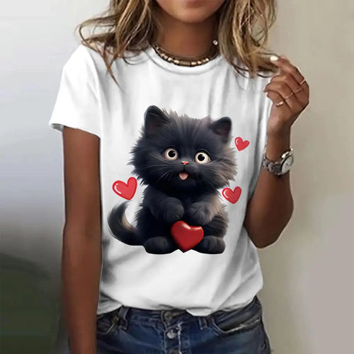 Summer Women's T Shirt Cat Print Casual Short Sleeve 3d T Shirts