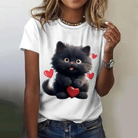 Thumbnail for Summer Women's T Shirt Cat Print Casual Short Sleeve 3d T Shirts