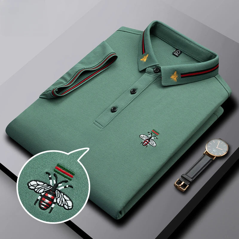 MLSHP Summer Bee Embroidery Men's Polo Shirts High Quality Short