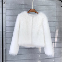 Thumbnail for Winter Warm Fur Coat Women Elegant Turndown Collar Long Sleeve Short