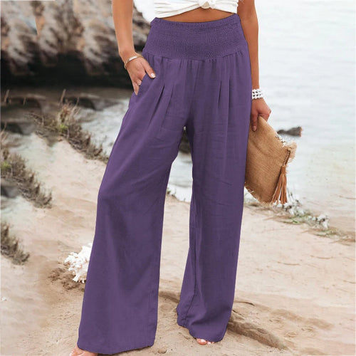 Women's Wide Leg Pants Summer Solid Loose Casual Vintage Cotton Linen