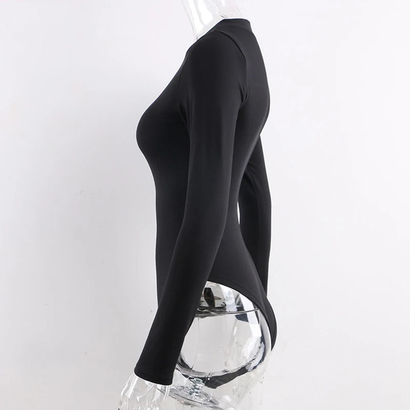 Women cotton Bodysuits Long Sleeve Black Bodysuit O Neck Spring Winter