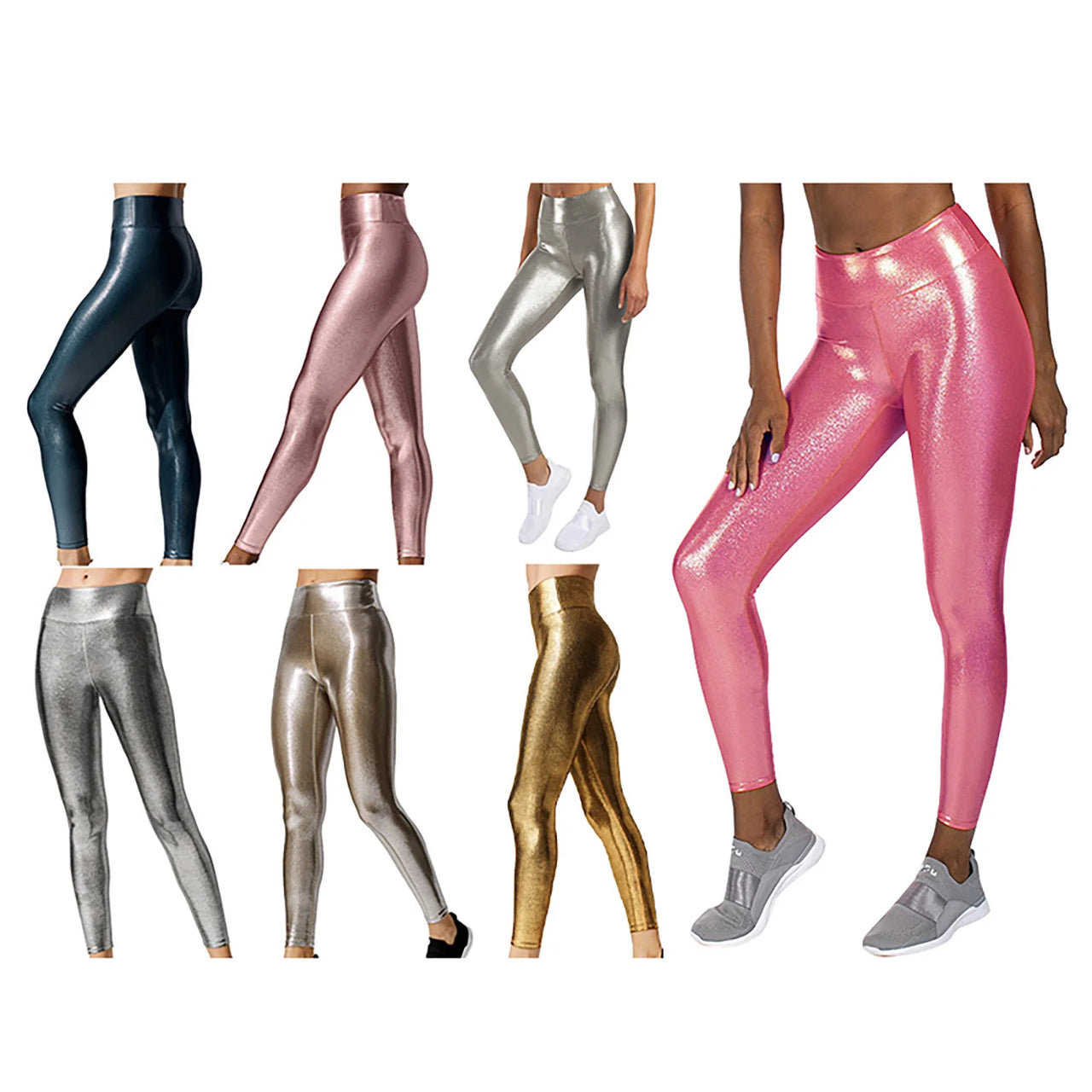 Women's Metallic Shiny Skinny Leggings Stretchy Naked Feeling Yoga