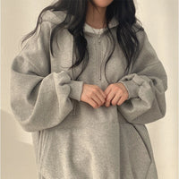 Thumbnail for HOUZHOU Women Hoodie Streetwear Gray Harajuku Oversized Top Half Zip