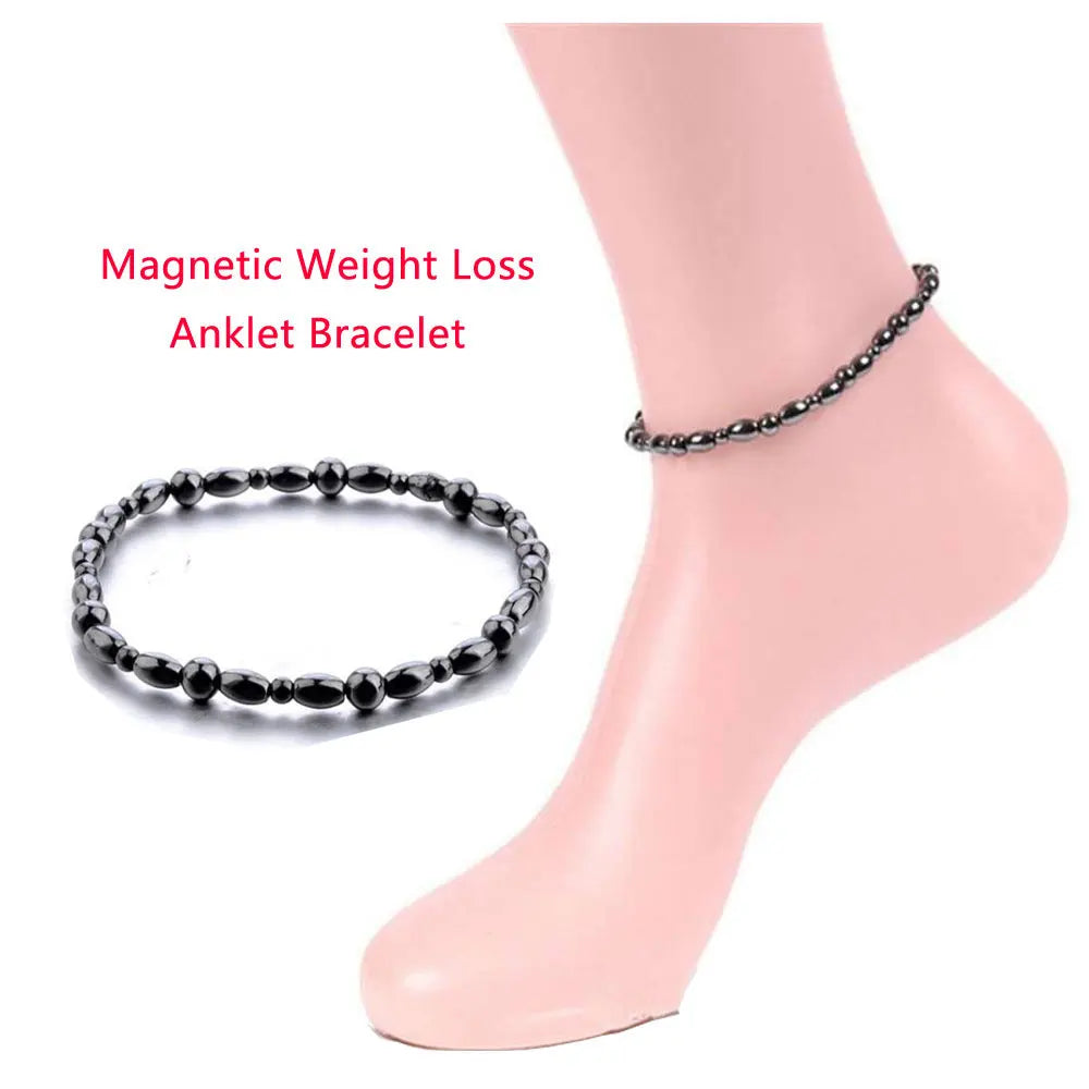 2PCS Magnetic Weight Loss Effective Anklet Bracelet Black Gallstone