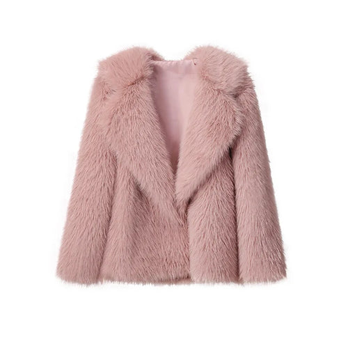 Winter Warm Fur Coat Women Elegant Turndown Collar Long Sleeve Short