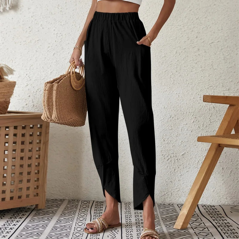 Ladies Cotton Linen Harem Pants Women'S Solid Color Casual Loose Pants