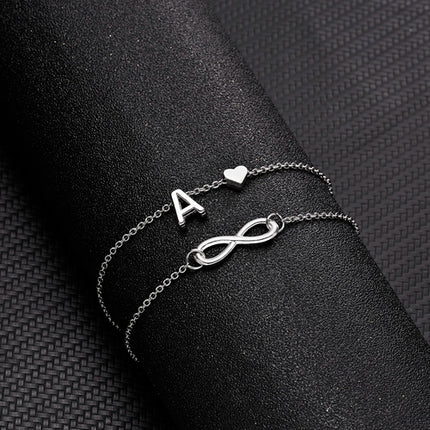 Bohemia A-Z Letter Initial Anklet For Women Silver Color Initial Heart