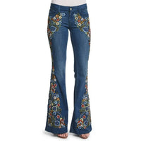 Thumbnail for Blue Jeans Women Stretch Floral Embroidered Flared Jeans Fashion High